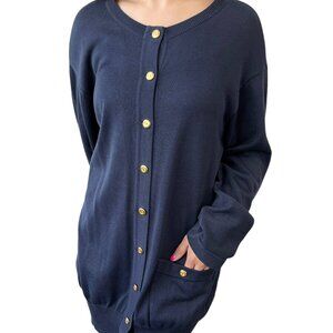 CHANEL Vintage CC Logo Cardigan Sweater #38 Long Sleeve Dark Blue Gold [106331]